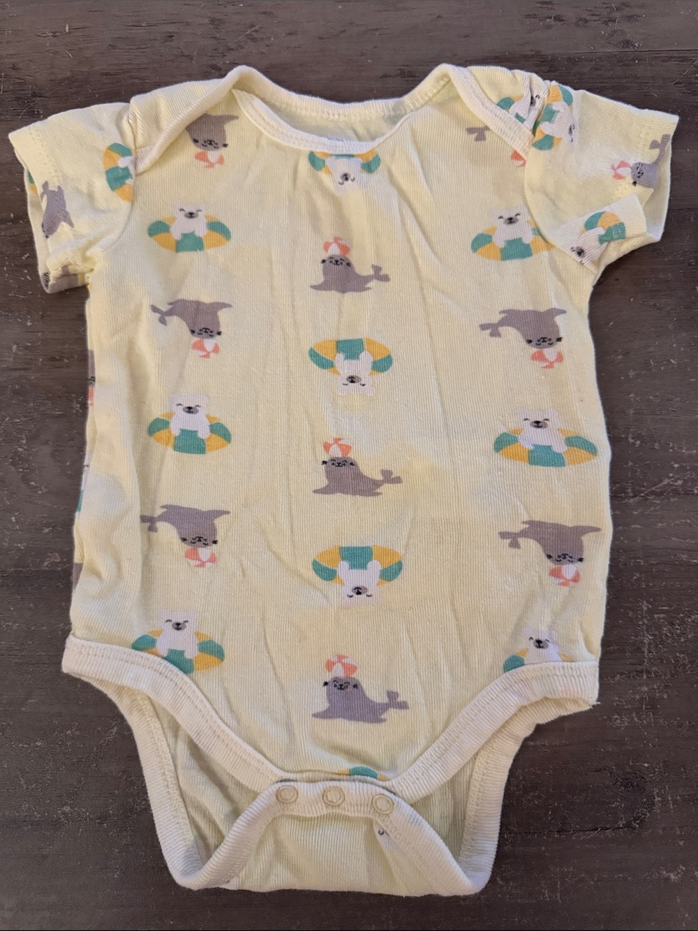 Koala Kids Pale Yellow Seal & Lifebuoy Print One-Piece Bodysuit